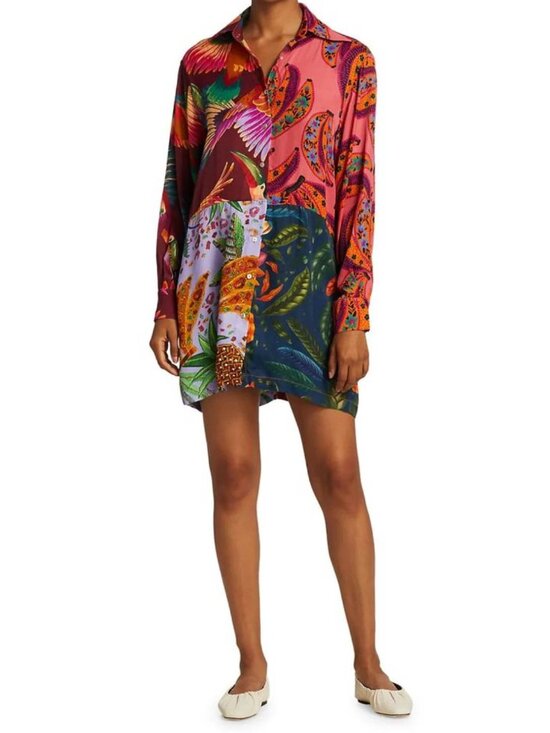 FARM Rio Dresses & Skirts - Farm Rio Mixed Tropical Print Shirt Dress